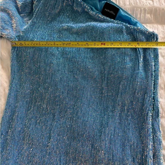 Blue Iridescent Sequin Retrofete One-Shoulder Dress - Picture 9 of 13